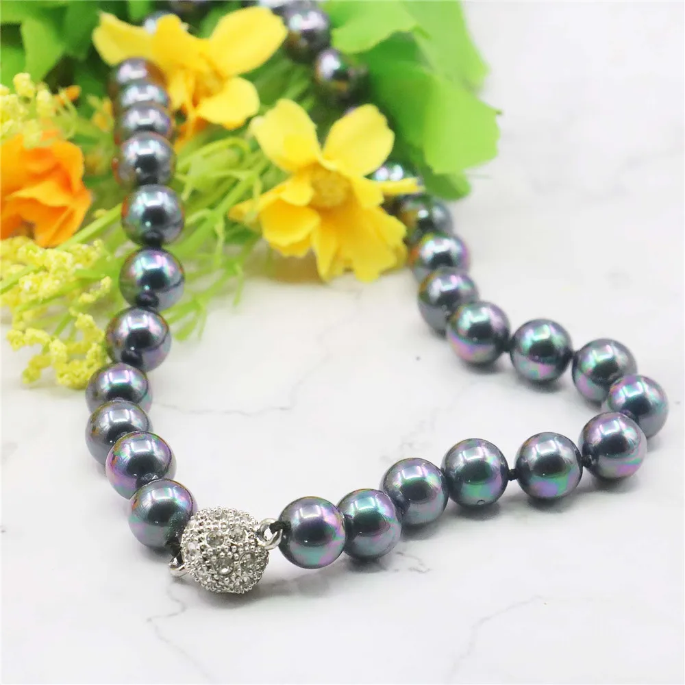 fashion 10mm Black AB South Sea Shell Pearl Necklace Fashion Jewelry Making Design Hand Made Gifts For Girl Women 18\