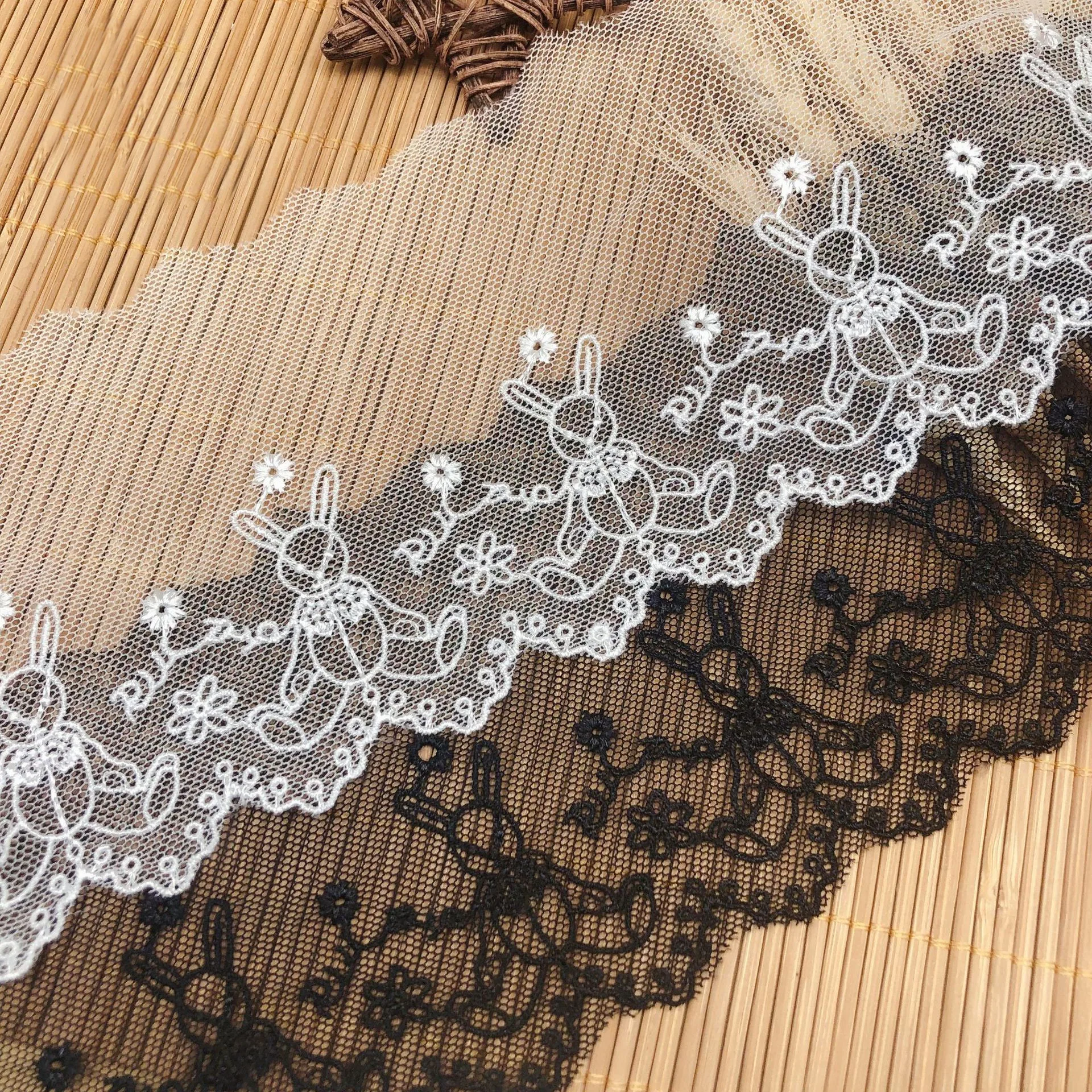 Mesh Embroidery Black White Gold Rabbit Lace Fabric DIY Lolita Wedding Clothing Sewing Accessories