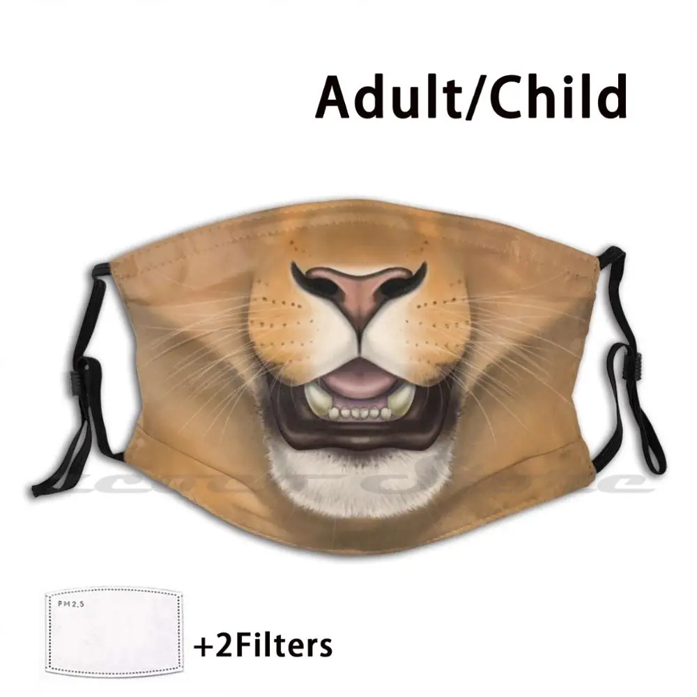 Lioness Face Mask DIY Washable Filter Pm2.5 Mouth Trending Lion Lioness Big Cat Cat Feline Panthera Leo Furry Animal Anthro Face