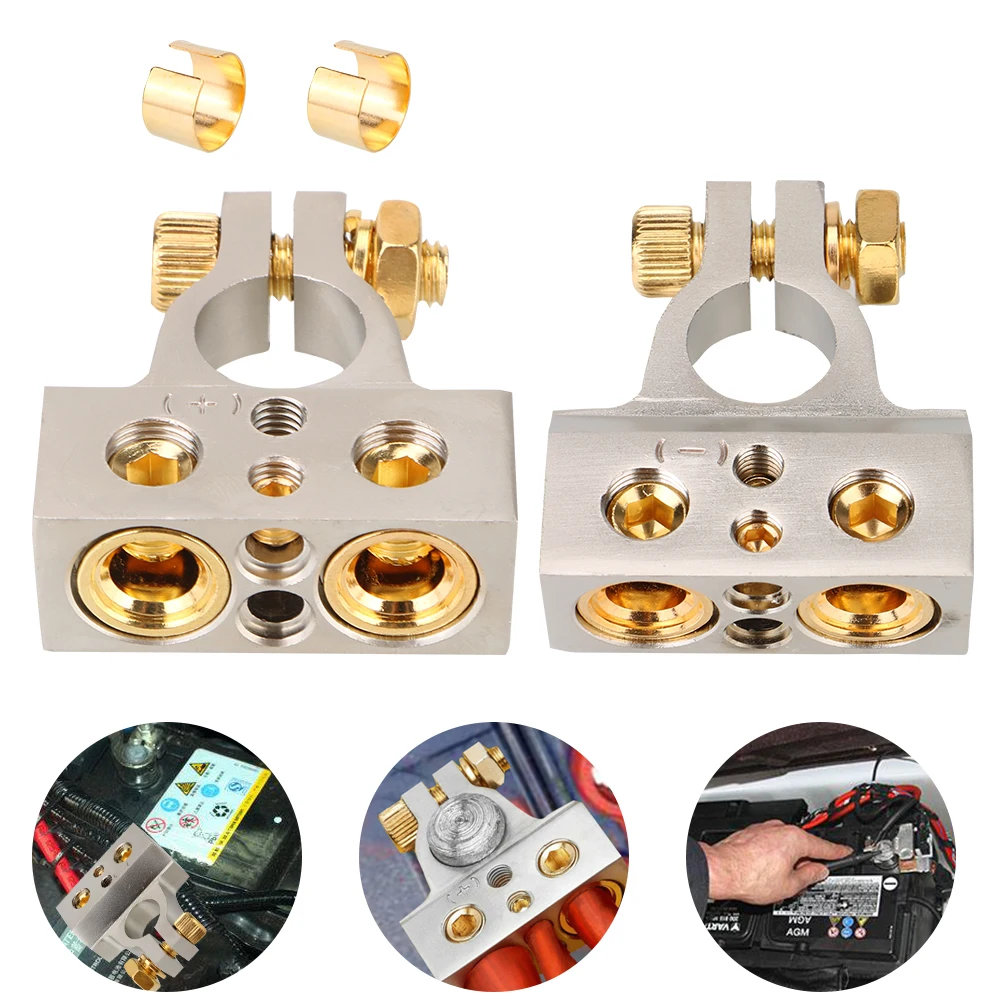 2Pcs Auto Batterie Terminal Anschlüsse Audio Stereo Kabel Klemmen 0/2/4/8/10GA Adapter Geändert Set Automotive Zubehör Innen – Detail 5