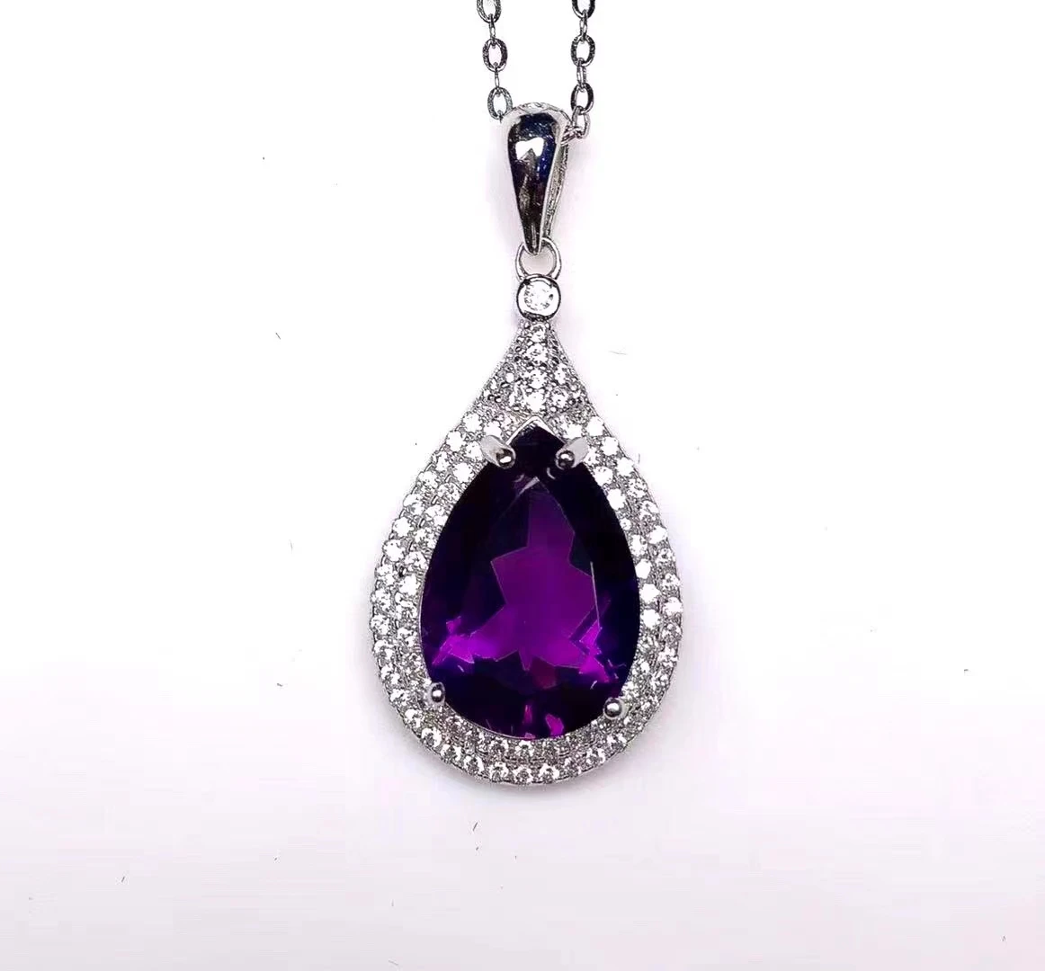 

Classic Silver Water Drop Pendant 10*14mm Natural Amethyst Pendant for Party Solid 925 Silver Amethyst Jewelry Gift for Wife