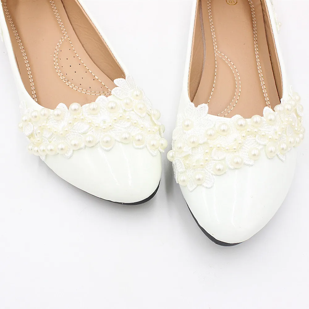 2022 New white flat wedding shoes large size spring bridal shoes soft soles bridesmaid shoes lace decoration made in ChinaBH2114