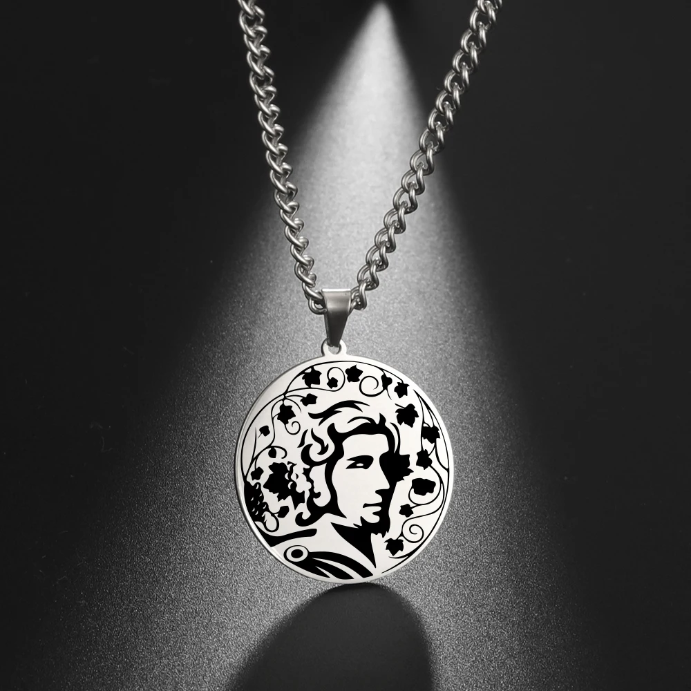 Dawapara God of Wine Dionysus Pendant Necklace Madness and Wild Frenzy Ancient Greek Mythology Stainless Steel Jewelry