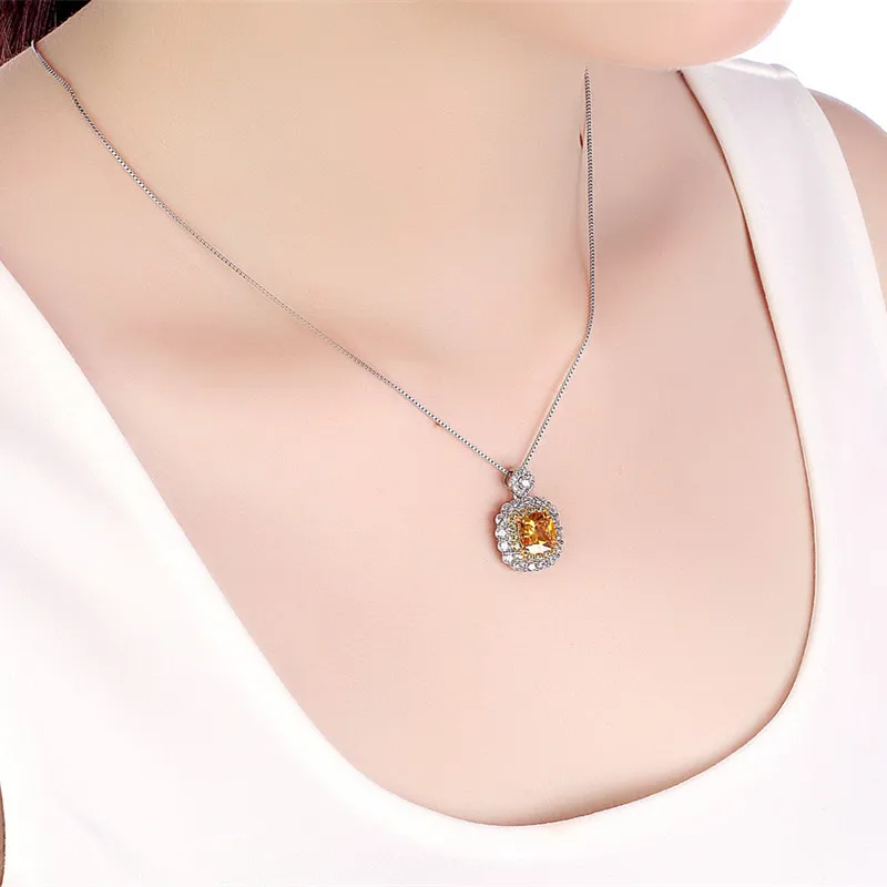 Buyee 925 Sterling Silver Classic Stone Pendant Chain 9mm Cushion Crystal & Zircon Necklace for Women Wedding Fine Jewelry Chain