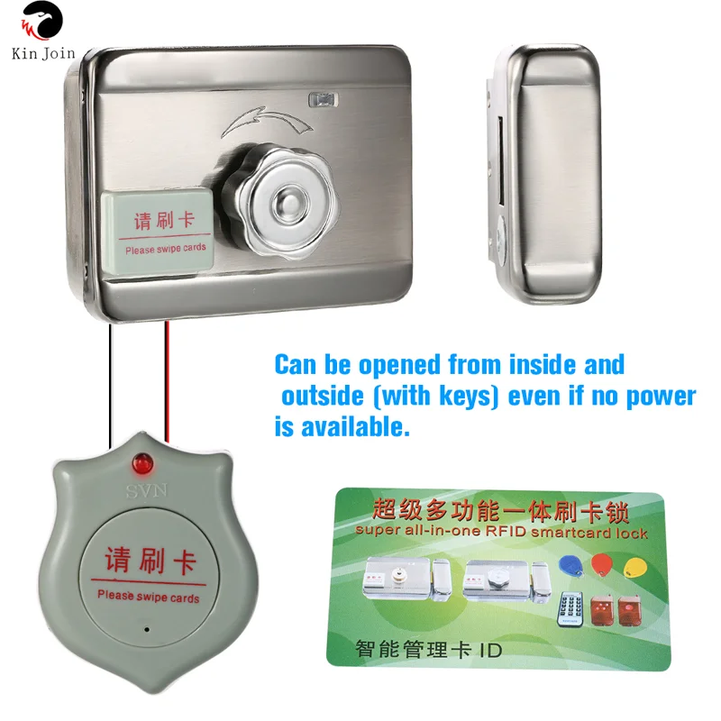 Electric Lock Castle & Gate Lock Access Control System Electronic Integrated RFID Door Rim Lock With ID Reader 125khz