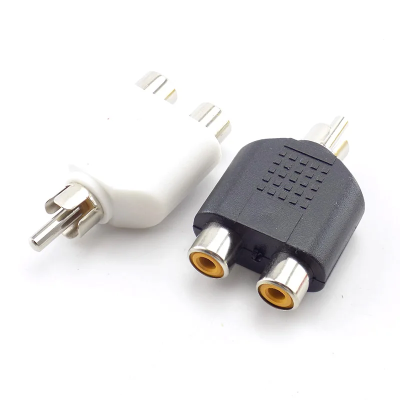 RCA Y Splitter 1 męski na 2 żeńskie gniazdo AV, wtyczka RCA Audio wideo konwerter wtyczki Adapter do CCTV kamera/aparat dźwięk System bezpieczeństwa