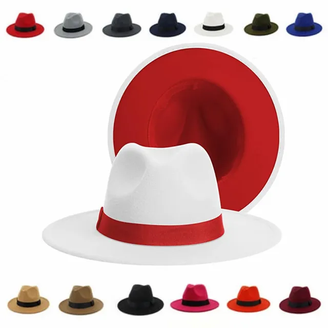 Damski zimowy klasyczny patchworkowy kapelusz Fedora unisex filc wełniany czapki jazzowe eleganckie mężczyźni kobiety szerokie rondo Panama czapka Trilby
