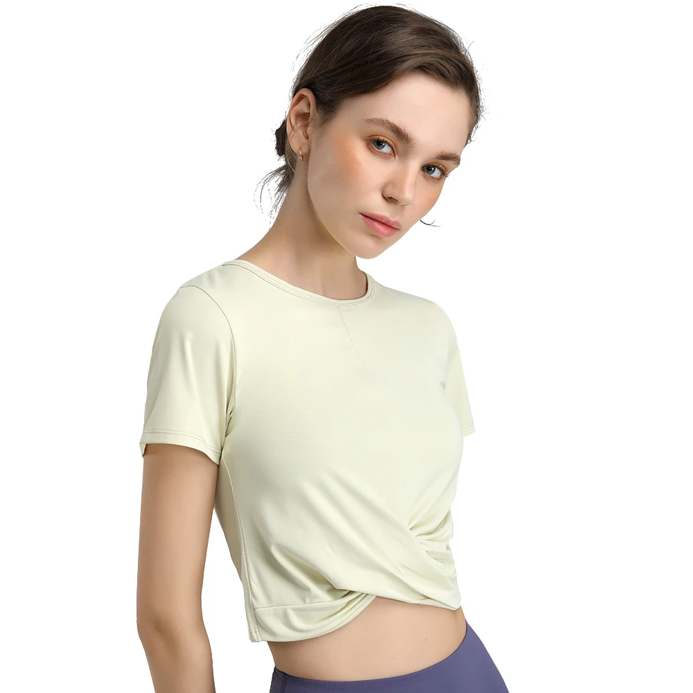 Magliette Yoga Plus Size S-XL poliestere Stretch abbigliamento sportivo per le donne palestra Crop Top Fitness Jogging allenamento manica corta T-shirt