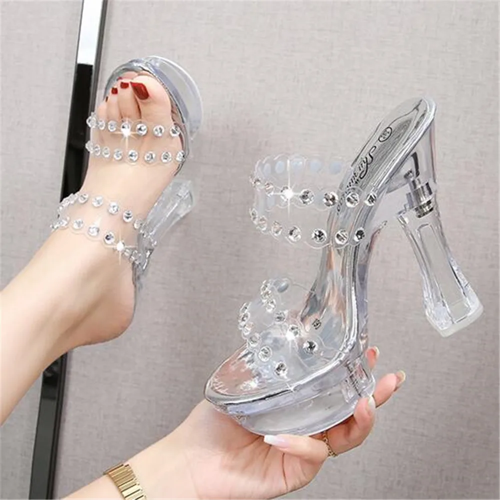 New 2024 Female PVC Clear Heels For Women Fashion Slippers Summer High Heels Sexy Sandalia Transparent 15CM Party Shoes Eu 34-43