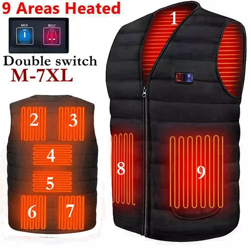 Chaleco de algodón con calefacción inteligente para hombre y mujer, chaqueta térmica Flexible de 9 áreas, con cuello en V, para exteriores, para otoño e invierno, M-7XL