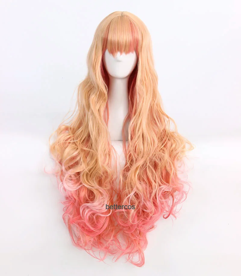 Macross F Sheryl Nome Cosplay Wig Long Wavy Light Blonde Pink Dream Ombre Heat Resistant Synthetic Hair Wig + Wig Cap