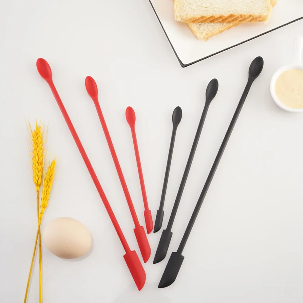 1/3/4Pcs Black Lengthen Mini Soft Jar Cake Cream Jam Scrapers Silicone Makeup Spatulas Butter Knife Kitchen Tools Accessories