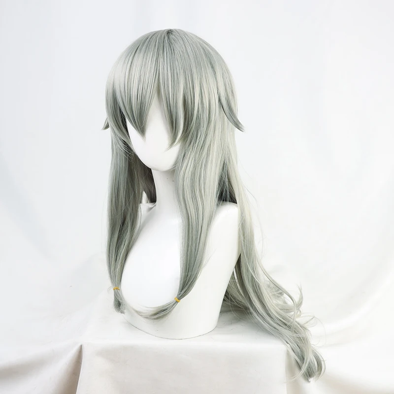 Kusanagi Nene Cosplay peruca para meninas, cabelo sintético reto longo, cinza e verde, jogo de papéis, boné grátis