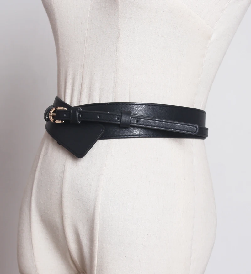 NEW Wide Cowskin Belts For Woman Small Gold Pin Buckle Waist Strap All Match Genuine Leather Waistbands Dress Skirt Coat Girl