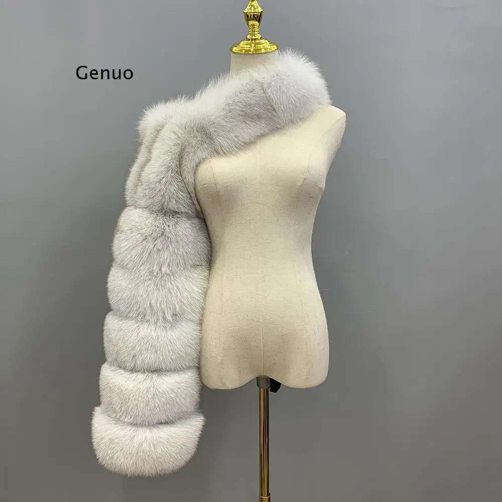 New Woman Fluffy Faux Fur Outerwear Cropped Shawl Coat Luxury Imitation Fox Fur Jacket One Shoulder High Quality Abrigo Mujer