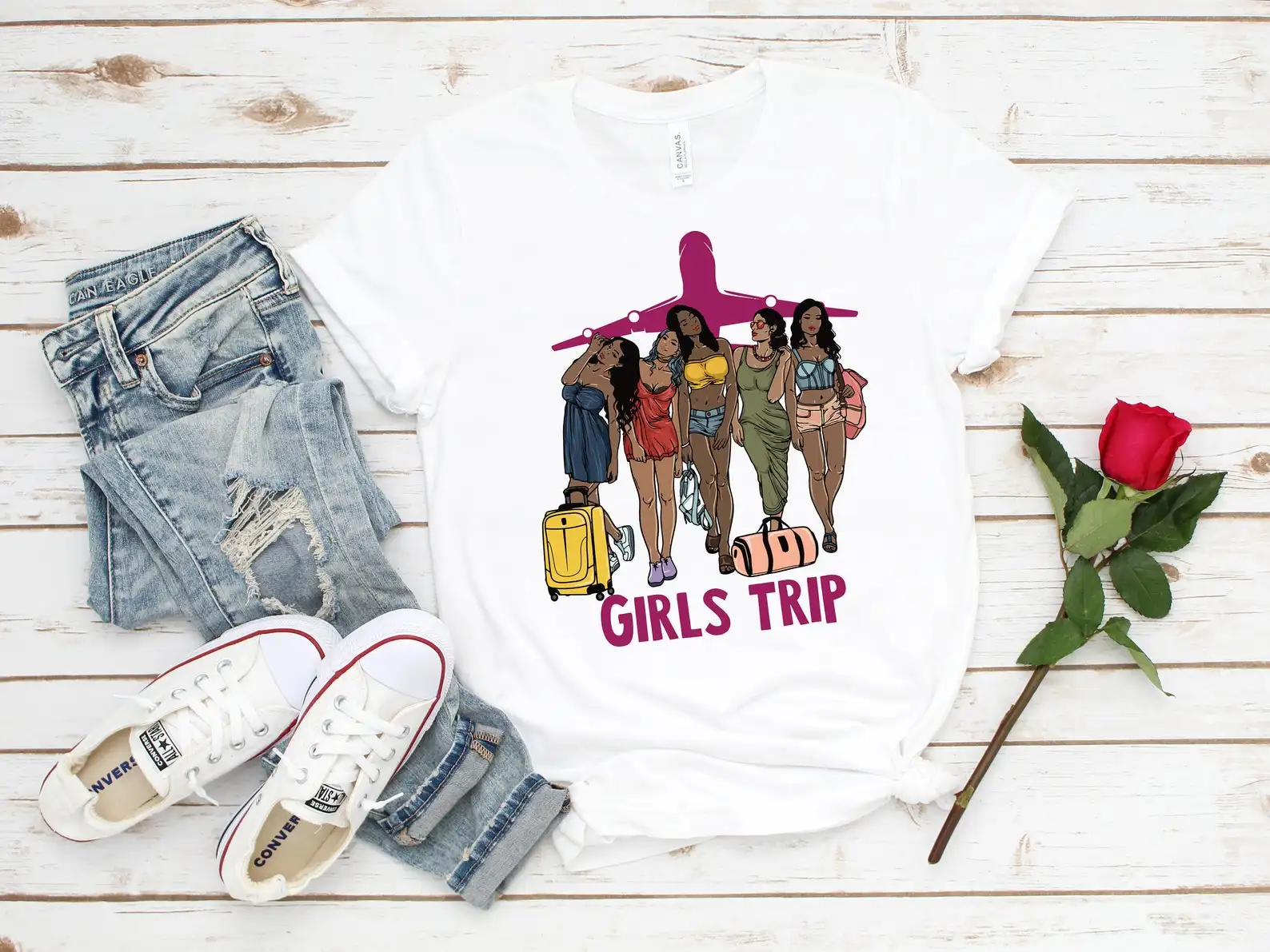 Summer 2021 Girls Trip Tshirt Women Black Girls Best Friends Sisters Melanin Girlfriends Vacation Travel T Shrit Traveler Gift