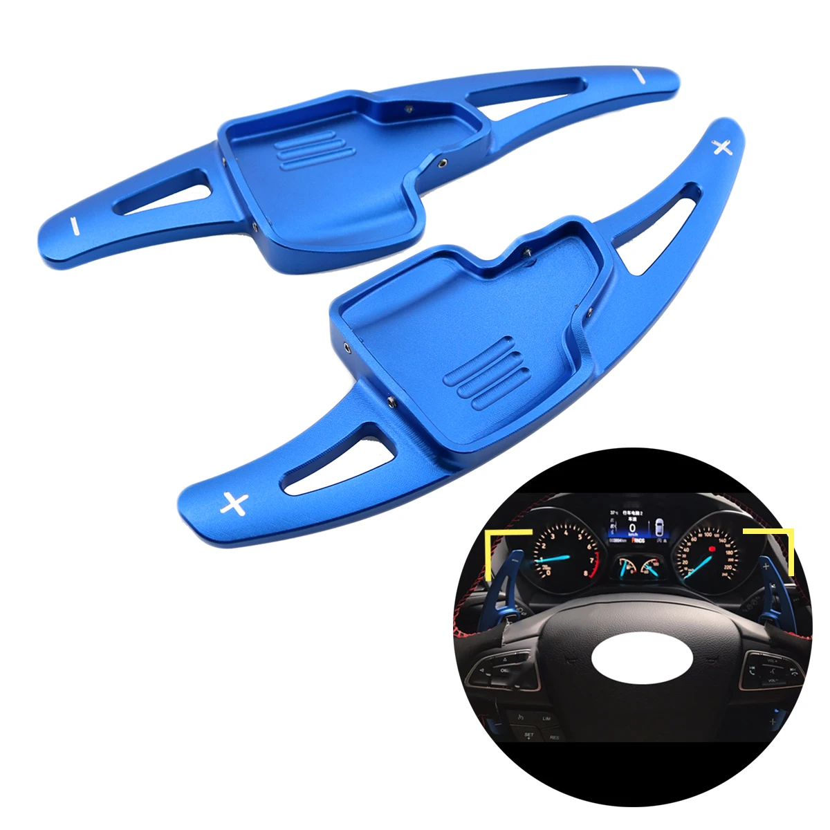 

2X Blue Steering Wheel Shift Paddle Shifter Extension Protector Cover Trim Fit For Ford Focus Excape Kuga Accessories