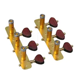 Yibuy 2pcs 3L3R Gold-Plated Guitar String Tuning Pegs Tuning Keys Machine Heads Tuners Redwood Handle String Tuners