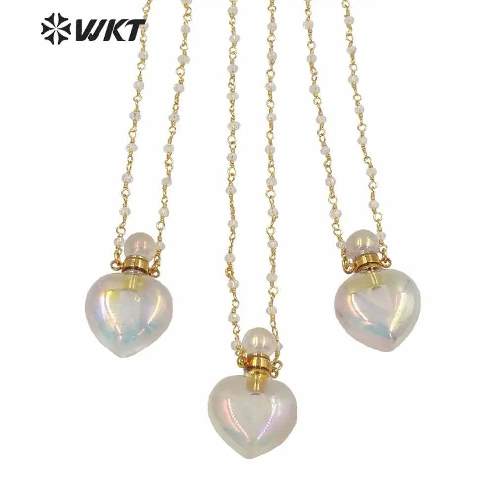 WT-N1237 Romantic Wedding jewelry gift Luxury heart shape crystal quartz perfume bottle necklace shinny stone necklace