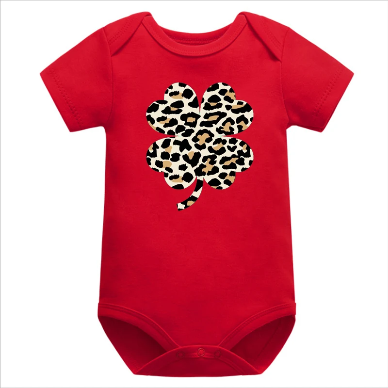 St. Patricks Day Bodysuits Leopard Shamrock Shirt Lucky St. Patricks Day Baby Boys Clothes Shamrock Infant Clothes 7-12m