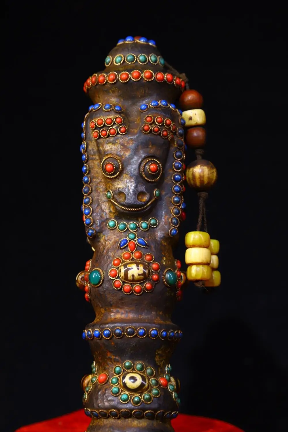 13 "Xizang الشعبية القديمة النيزك الطبيعي فسيفساء جوهرة gZi الخرز Hayagriva رئيس Vajra Phurba تميمة دارما تاون هاوس