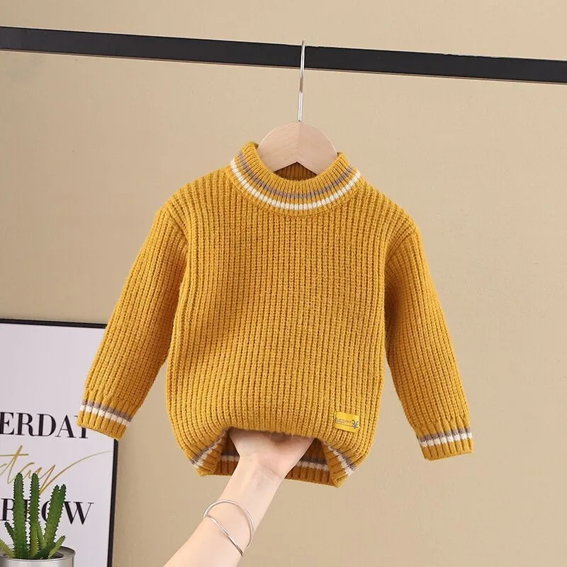 

2022 Baby Girl Boys Casual Neutral Sweater Children's Knitted Woolen Autumn/Winter Kids Cute Hedging Round Neck Warm Thicken