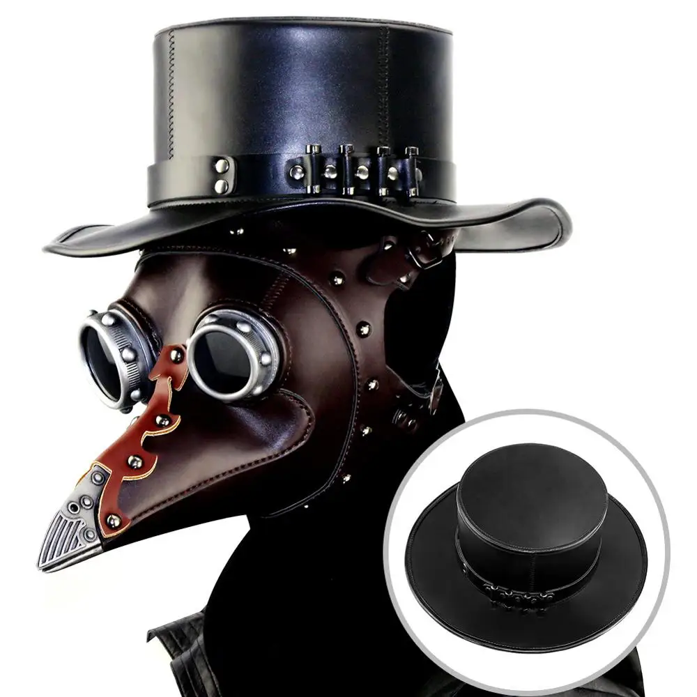 Aboutcos Punk Hats Plague Doctor PU Leather Neutral Dance party Cosplay Hat Magic Prop Gentleman Fedoras Hats Vintage Steampunk