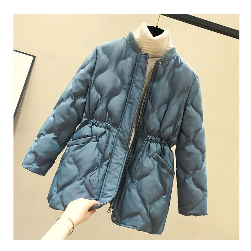 Chaqueta acolchada de algodón de longitud media coreana para mujer, chaqueta acolchada de plumón fino de cintura pequeña de estilo occidental, nuevo