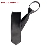 HUISHI Pre-tied Zipper Tie Neck Mens Skinny Zipper Neckties Red Black Blue Solid Color Slim Narrow Entertainment Party 4