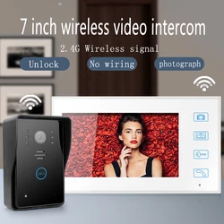 Interphone vidéo sans fil 2.4G, sonnette 7 pouces TFT LCD, avec vision nocturne instantanée