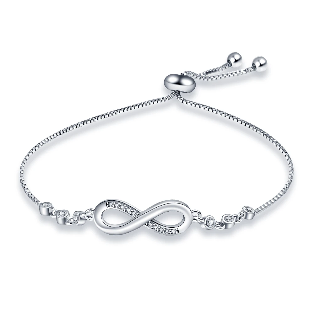 PANDACH Authentic 925 Sterling Silver Infinity Adjustable Bracelet For Women Hot Fashion 8 Word Bracelet For Gift CMB81