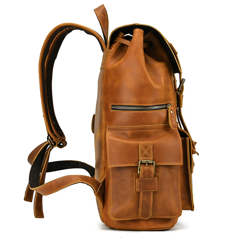 خمر Bagpack الجلود مجنون الحصان الجلود الرجال Daypack حقيبة الذكور حقيبة السفر قدرة كبيرة 15.6 بوصة حقيبة كمبيوتر محمول للرجال