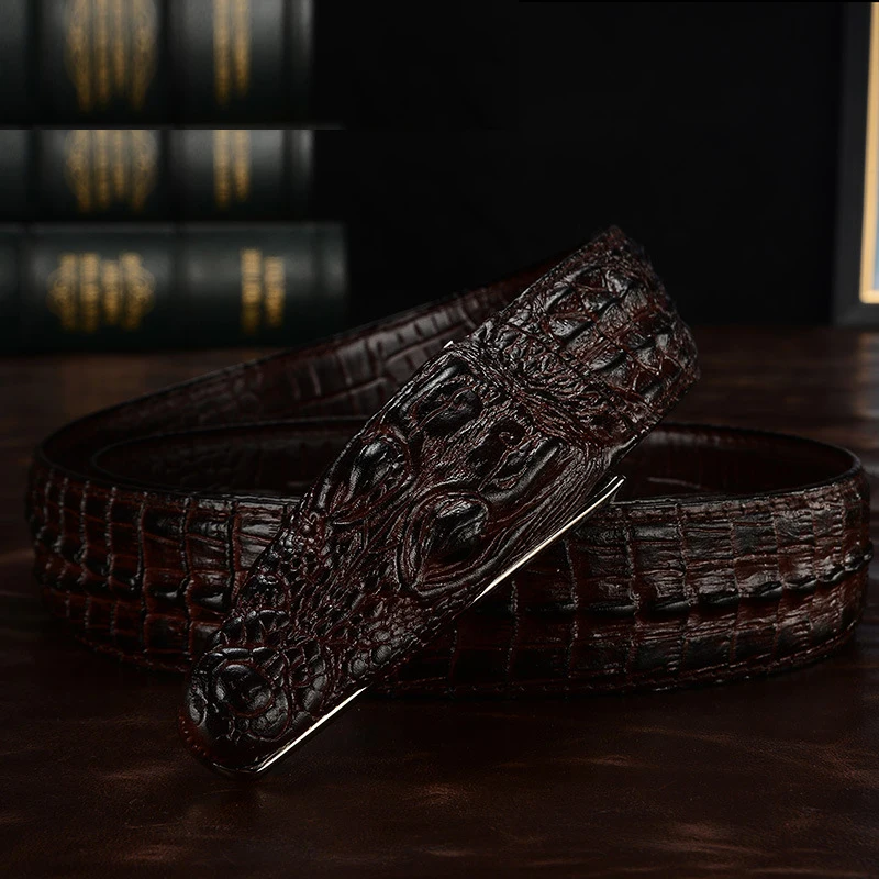 Nieuwe Mannen Luxe Riemen Snake Gesp Krokodil Geklets Lederen Riemen voor Mannen Hoge Kwaliteit Vintage Merk Jeans Riem ZD2110