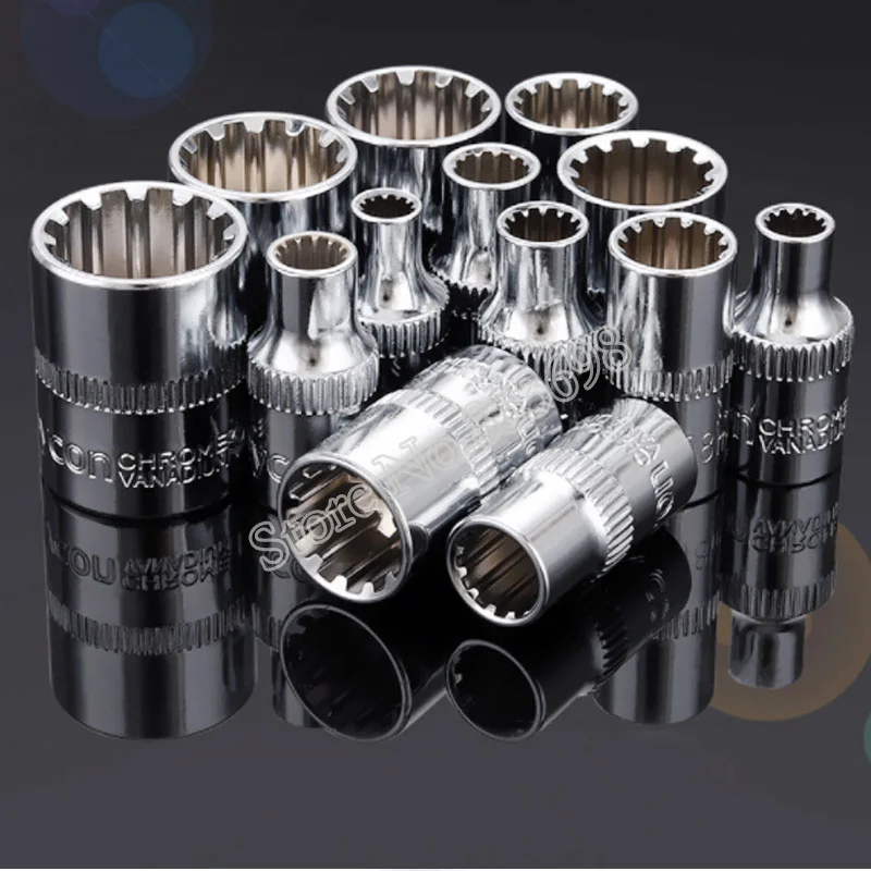 13Pcs 4-14mm 12 angoli 12 punte a bussola 1/4 "Square Drive Torx Star chiave a cricchetto Set di adattatori per riparazione Auto moto