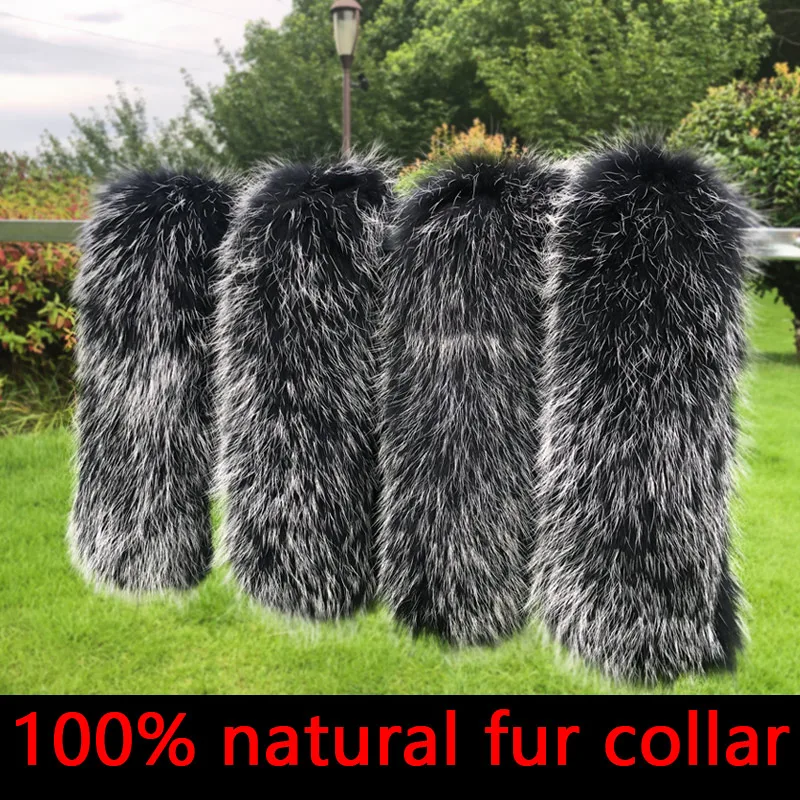 100% Natural Jacket Fur Collar Real Raccoon Fur Women Scarves Winter Coat Female Neck Cap Long Warm Genuine Fur Scarf