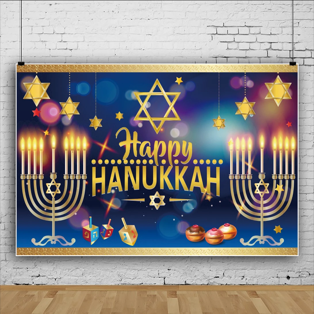 Photographic Backgrounds For Photo Happy Hanukkah Festivals Menorah Candle Bible Star Pomegranate Party Poster Photo Backdrops