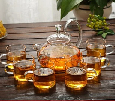 800ML Borosilicate Heat-resistant Glass Tea Pot Set Infuser Teapot Warmer With Strainer Flowers 6 Double Wall Teaware Home Gift