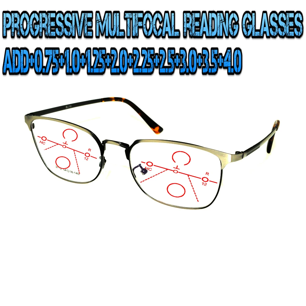 Progressive Multifocal Anti Blu Light Reading Glasses Red Metal Frame Men Women High Quality Cat's Eye Large Size Frame+0.75To+4