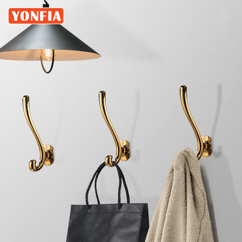 

YONFIA 3130 Black Gold Wall Towel Hook Coat Hook for Bathroom Door Zinc Alloy Clothing Coat Hook Hanger for Kitchen Hardware