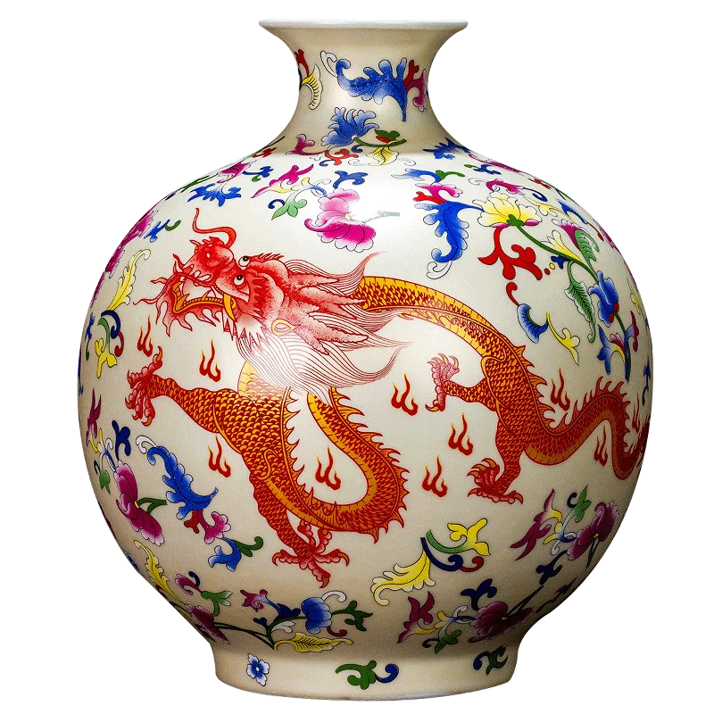 

Jingdezhen porcelain vase yellow plum vase dragon pattern vase, Chinese living room, wine cabinet flower arrangement decoration