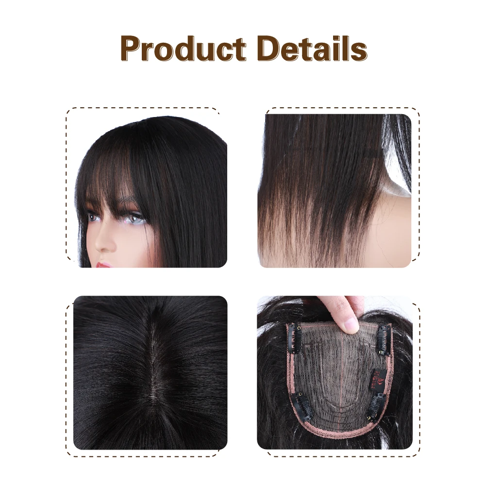 Blice For Women Synthetic Straight Hair Extensions Toppers With Bangs Clips In Hairpiece With Hairline Wig 16Inch