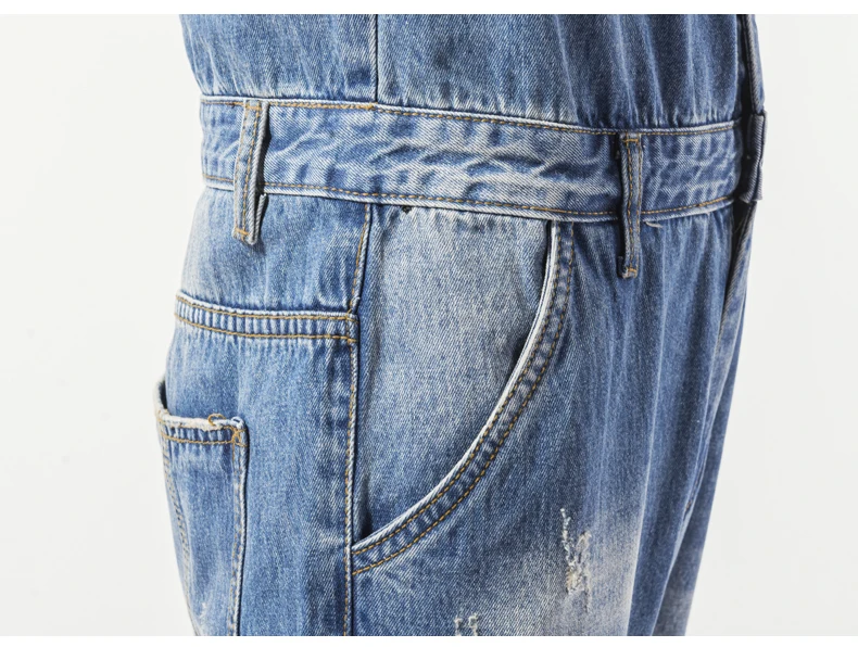 Summer Men Hole Denim Jumpsuit Overalls Short-Sleeved Casual Comfortable Hip-Hop Ripped Jeans Cargo Pants Streetwear Trousers