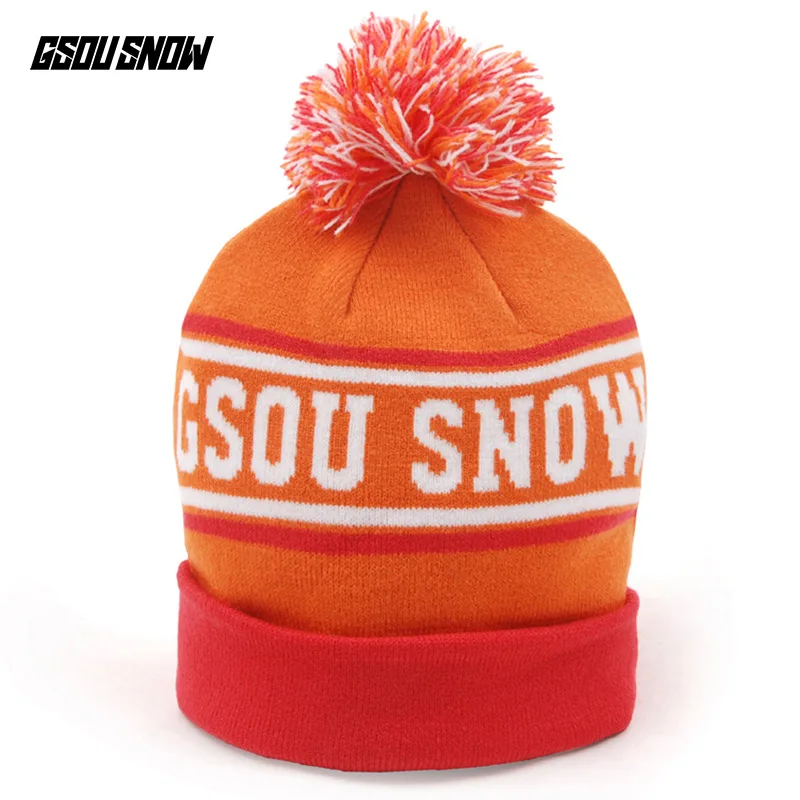 GsouSnow Ski Hat Boys and Girls Windproof Warm Knitted Cotton Ball Hat Outdoor Sports Autumn Winter soft Beanies for Kids Unisex