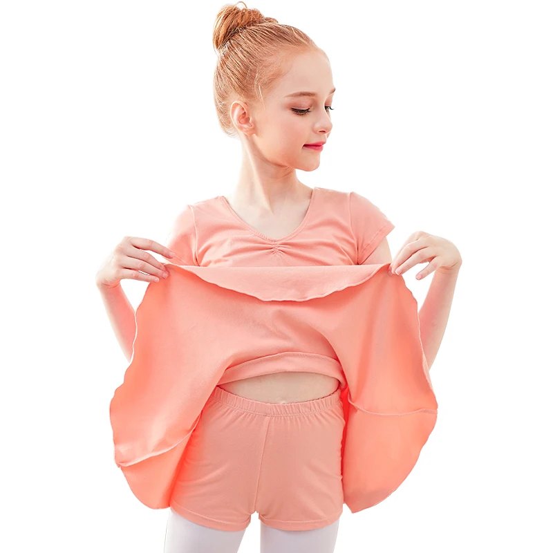 Vestido de Ballet para niñas y niños, leotardos, trajes de Ballet de dos piezas, vestido separado y pantalones cortos, Ropa de baile de manga corta