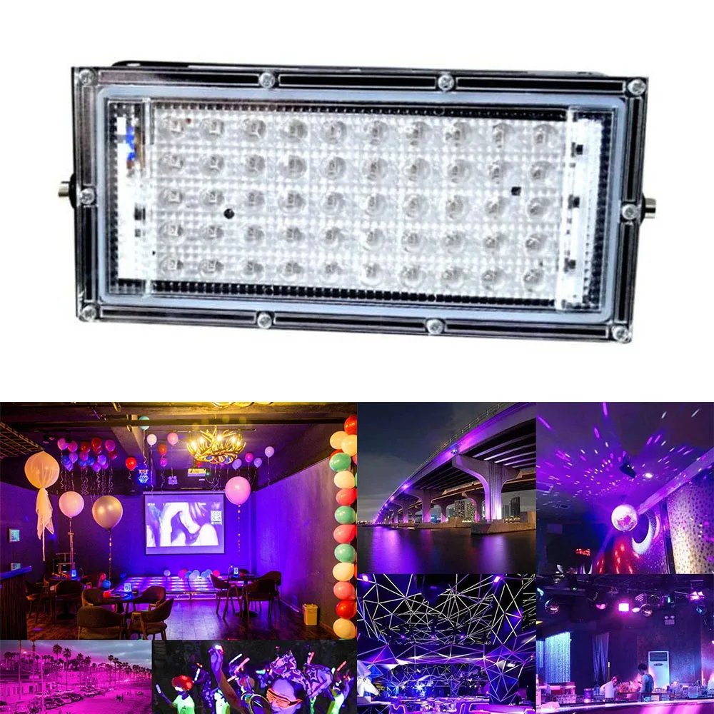 50/100W UV LED Floodlight IP65 Waterproof Ultraviolet Fluorescent Black Lights DJ Disco Stage Night Lamp for Bar Halloween Party