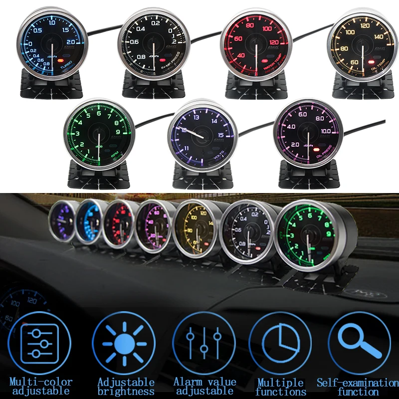 

For Def A1 boost Gauge car Meter 60mm turbo water temperature voltage oil temperature oil pressure vacuum speed meter 7 colors