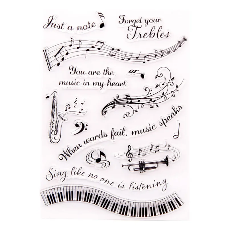 Musical Notes Transparent Clear Silicone Stamp Seal DIY Scrapbook Rubber Stamping Coloring Embossing Diary Decoration Reusable