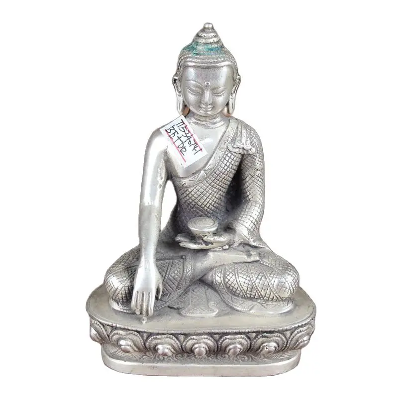 

China Old Feng Shui Ornaments White Copper Silver Plating Tibetan Buddha Statue