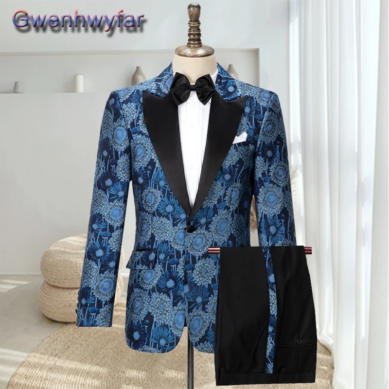 

Gwenhwyfar Tailored Formal Suit Men,Custom 2 Pcs Groom Tuxedos,Floral Print Terno Masculino,Elegant Casual Wedding Party Suits