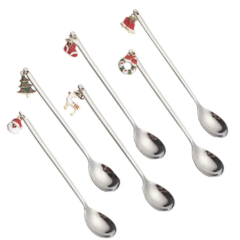 2022 Christmas Xmas Spoons 410 Stainless Steel Gold Silver Coffee Stir Spoon Birthday Gift